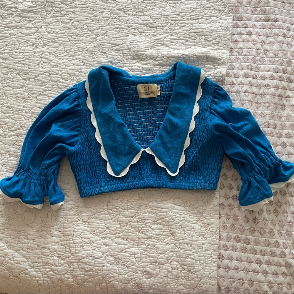 Fashion Brand Company Blue and White Olive Oyl Cropped Shirt